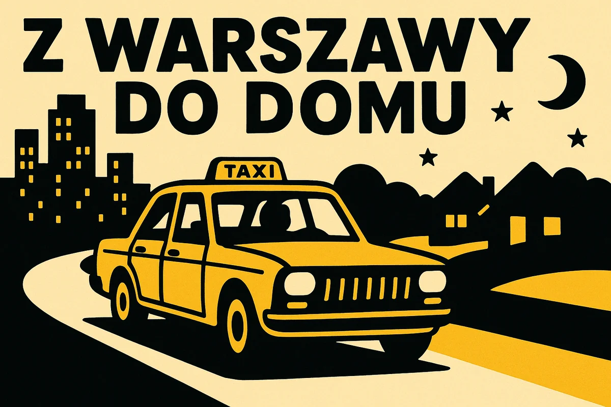 Powroty taxi do Józefosławia zmierzone: centrum nocą 15,8 km 26 min ok. 130 zł, w szczycie 35 min ok. 90 zł, Kabaty nocą 10 km 17 min ok. 85 zł, Wilanów ok. 110 zł